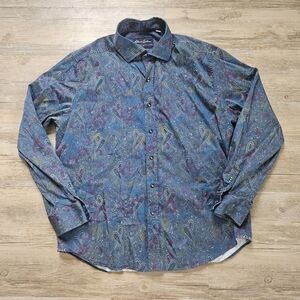Robert Graham Modern Americana Men's Blue Paisley Print Button-Up Shirt 2XL